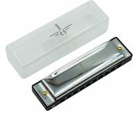 Lintage Guitar Harmonica C Major - Instruction sheet, Cleaning cloth, Harmonica for adults and children - Metallic Silver