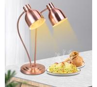 LINTAIZUO Heat Lamp for Food, 2-Head Adjustable Food Warmer Lamp, Commercial Food Warming Light with Bulbs, Portable Heating Lamps for Buffet Tables, Restaurant Kitchens RoseGold