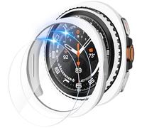 LINTEKER 2 Pack Case with Screen Protector for Samsung Galaxy Watch 8 Classic 46mm, Screen Protector Case, Hard PC Bumper + HD Anti-Fog Tempered Glass Protective Film, Overall Protective Cover, White