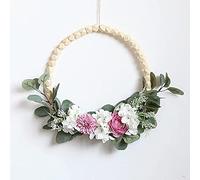 Lintel Flower Wood Bead Wall Decoration Ins Wind Fake Flower Dried Wreath Round Bouquet-pink Purple Diamond Wood Bead Large 30cm Wreath Ring Autumn Decorations