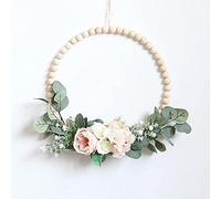 Lintel Flower Wood Bead Wall Decoration Ins Wind Fake Flower Dried Wreath Round Bouquet-pink Rose Wood Bead Large 30cm Wreath Ring Autumn Decorations