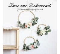 Lintel Flower Wood Bead Wall Decoration Ins Wind Fake Flower Dried Wreath Round Hand Bouquet-pink And White Wood Bead Eucalyptus Three-piece Set Wreath Ring Autumn Decorations