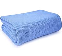 Linteum Textile Hospital Thermal Blanket 66x90 Inch 100% Cotton Breathable Soft and Cozy Open-Cell Weave Design Bed Blanket for Bed, Couch, Sofa Throw for All Season, 2.5 lb (Blue, Twin)