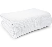 Linteum Textile Hospital Thermal Blanket 66x90 Inch 100% Cotton Breathable Soft & Cozy Open-Cell Weave Design Bed Blanket for Bed, Couch, Sofa Throw for All Season, 2.5 lb (White, Twin)