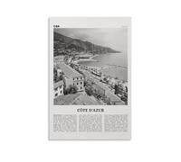 LINTEZHG Côte D'Azur Black and White Poster Decorative Painting Canvas Wall Art Living Room Poster Bedroom Painting, Wall Art Picture Print Modern Family Room Decor 24 x 36 inches (60 x 90 cm)