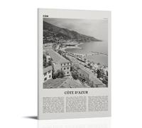 LINTEZHG Côte D'Azur Black and White Poster Decorative Painting Canvas Wall Art Living Room Poster Bedroom Painting, Wall Art Picture Print Modern Family Room Decor 12 x 18 Inches (30 x 45 cm)