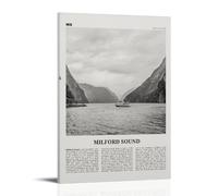 LINTEZHG Milford Sound Black and White Poster Decorative Painting Canvas Wall Art Living Room Poster Bedroom Painting Wall Art Picture Print Modern Family Room Decor 12 x 18 Inches (30 x 45 cm)
