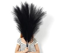 LinTimes 4 PCS Large Artificial Pampas Grass, 43 Inch Black Fake Pampas Grass Soft Fluffy Dried Flowers Decor for Tall Floor Vases Decoration Rustic Wedding Arrangement Boho Home Decor