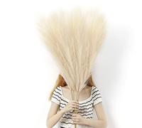 LinTimes 4 PCs Large Artificial Pampas Grass, 45 Inch Beige Fake Pampas Grass Soft Fluffy Dried Flowers Decor for Tall Floor Vases Decoration Rustic Wedding Arrangement Boho Home Decor