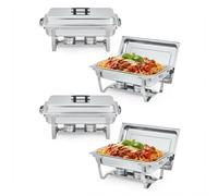 LinTimes 4PCS Chafing Dish Buffet Set 8-Litre, Heavy Duty Stainless Steel Food Warmer Buffet Server with Mirror Finish, Rectangular Bain Marie for Catering Parties Events & Weddings, Easy Clean