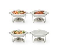 LinTimes 4PCS Maifanite Stone Coated Chafing Dish Buffet Set, 5-Litre Non-Stick Food Warmer Buffet Server with Glass Lids, Round Bain Marie Catering Serving Equipment for Weddings & Parties