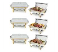 LinTimes 6PCS Half Gold Chafing Dish Buffet Set, 8-Litre Heavy Duty Stainless Steel Food Warmer Buffet Server with Mirror Finish, Rectangular Bain Marie for Catering & Weddings