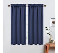 LinTimes Blackout Short Curtains 45 Inches Long for Bathroom Set 2 Panels Rod Pocket Cafe Tier Curtains Light Blocking Blackout Room Darkening Camper Curtains for Small Windows Kitchen Navy Blue