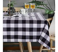 LinTimes Checkered Tablecloth Rectangle, Gingham Pattern Wipe Clean Table Cover, Washable Wrinkle Resistant Stain Resistant Fabric for Barbecue Kitchen, 55 x 108 Inch Rectangular, Black amd White