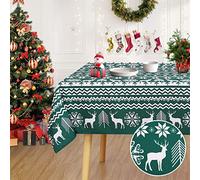 LinTimes Christmas Table Cloth, Rectangular Christmas Waterproof Tablecloths Xmas Wipeclean Table Cover Dining Table Cloth, Washable Table Cloth for Holiday Christmas Decorations 52 * 70 Inch Green