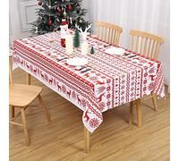 LinTimes Christmas Table Cloth, Rectangular Christmas Waterproof Tablecloths Xmas Wipeclean Table Cover Dining Table Cloth, Washable Christmas Dinner Table Cloth for 52 * 70 Inch White