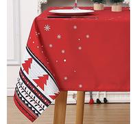 LinTimes Christmas Table Cloth Water Resistant Square Tablecloths Home Decoration Party Tabletop Cover with Christmas Tree Kitchen Table Cloth, Red 52x52 Inch