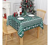 LinTimes Christmas Table Cloths Square Christmas Tablecloths Washable Table Cover Stain-Resistant for Christmas New Year Decoration Xmas Party Home Decor Christmas Table Cloths 52 * 52 Inch Green