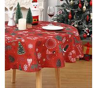 LinTimes Christmas Tablecloth Wipeable Table Cloth Red Round Tablecloth Xmas Table Cloth Waterproof Tablecloth Christmas Decoration Table Cover for Holiday Party, 60 Inches, Christmas Deer