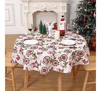 LinTimes Christmas Tablecloth Wipeable Table Cloth White Round Tablecloth Xmas Table Cloth Waterproof Tablecloth Christmas Decoration Table Cover for Holiday Party, 60 Inches, Pentagram