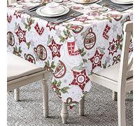 LinTimes Christmas Tablecloth Wipeable Table Cloth White Square Tablecloth Xmas Table Cloth Waterproof Tablecloth Christmas Decoration Table Cover for Holiday Party, 52 x 52 Inches
