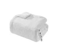 LinTimes Heated Blanket, Electric Throw Blanket with Waffel Flannel & Sherpa, 6 Heat Settings & 10H Auto Shut-Off, Heating Blanket for Sofa, Single 130 x 160 cm, White
