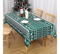 LinTimes Rectangle Christmas Tablecloth - Xmas Themed Reindeer & Tree Print Table Cover for Holiday Dinner Party Kitchen Decoration, Waterproof to Sit 6 to 10, 54 x 108 inch Green