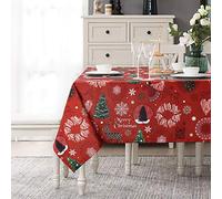 LinTimes Red Tablecloth Christmas Table Cloth Rectangle Water Resistant Snowflake Xmas Table Decorations for Holiday Christmas Party, 52 x 70 Inches, Rectangular