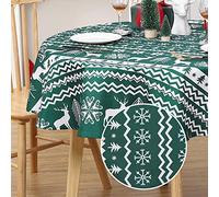 LinTimes Round Christmas Table Cloths, Stain-Resistant Tablecloths for Christmas New Year Decoration Xmas Party Home Decor Christmas Table Cloths, Round 60 inch Green