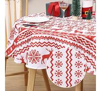 LinTimes Round Christmas Table Cloths, Stain-Resistant Tablecloths for Christmas New Year Decoration Xmas Party Home Decor Christmas Table Cloths, Round 60 inch White