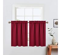LinTimes Short Christmas Curtains for Bathroom Set 2 Panels Rod Pocket Cafe Tier Curtains Light Blocking Blackout Room Darkening Camper Curtains for Small Windows Kitchen 26x36 Inch Length Red Wine