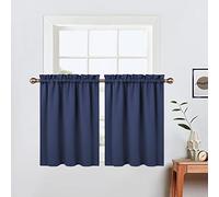 LinTimes Short Curtains 30 Inches Long for Bathroom Set 2 Panels Rod Pocket Cafe Tier Curtains Light Blocking Blackout Room Darkening Camper Curtains for Small Windows Kitchen Navy Blue