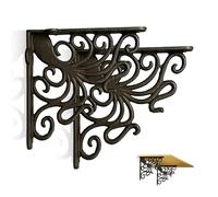 Linton Arts Octopus Cast Iron Shelf Brackets - 7.04"x7.04" Decorative Metal Corner Brackets for Wall Mounted Shelves - Nautical Themed Support with Screws, Set of 2