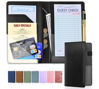 LINTRU Server Book, Premium Pu Leather Server Books for Waitress, 5inch x 8inch Server Book with Zipper Pocket, Waitress Book Fit for 2 Pocket and 3 Pocket Aprons (Black)