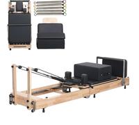 LINTRY Wood Pilates Reformer Machine, Foldable Oak Pilate Equipment Set, Adjustable Pilates Core Bed with Box and Jump Board, 5 Extra Springs for Gym Studio, Home