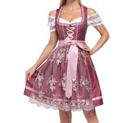 LINUCKER Dirndl Women's Dirndl Dress Midi Costume Dress 3-Piece Dirndl Sets Including Dirndl Blouse Costume Skirt Apron Complete Set Simple Red with Pink Dress for Oktoberfest 34 36 38 40 42, red, 10