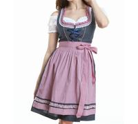 LINUCKER Dirndl Women's Midi Dirndl Dress Costume Dress 3-Piece Dirndl Sets Including Dirndl Blouse Apron Lightweight Cotton Complete Set Dress for Oktoberfest Vibrant Dark Blue with Checked Costume