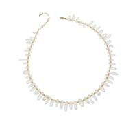 Linvimia Trendy Gold Plated Beaded Necklace for Women and Girls Stone Geometric Accent Adjustable Clavicle Chain Trendy Collarbone Chain