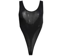LinvMe Women's Sexy See Through High Cut Bodysuit Thong Leotard Sleeveless Lingerie Black