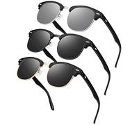 LINVO Polarised Semi-Rimless Sunglasses for Men Women Retro Half Frame UV400 Protection