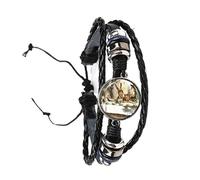 LINWEN A Mad Tea Party Mad Hatter March Hare Fairy Tale Art Classic Bracelet Alice In Wonderland Black/Brown 2 Color Leather Bangle