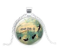 LINWEN Fashion Jewelry Peter Pan and Wendy Pendant Necklace Never Grow Up Quote Glass Cabochon Chain Choker Necklace