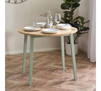 Linwood Drop Leaf Dining Table - 55cm-90cm - 2-4 Seater - Round - Natural and Sage Green Painted - Oak Effect