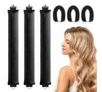 LINXINS 3pcs Heatless Curlers Jumbo Flexi Rods for Long Medium Hair Overnight - All Hair Types, Soft Velvet Thick With Hook (Black)