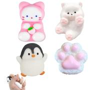 LINXINS 4Pcs Taba Squishy Set Fufu Squishy Squeeze Toy Penguin Cat Puppy Cute Cat Paw Sensory Squishy Toys Anxiety Stress Relief for All Age