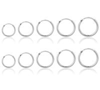 Linxins Silver Hoop Earrings 5 Pairs in Sterling Silver for Women Men - Small Hypoallergenic Sleeper Earrings 1.6mm*8/10/12/14/16mm