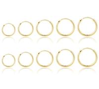 Linxins Sterling Gold Hoop Earrings - 5 Pairs of Hypoallergenic Hoops in 925 Sterling Gold, 1.6mm-16mm