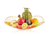 LINXIU Metal Fruit Basket Stand - Decorative Countertop Fruit Bowl with Wire Rack for Vegetable Snacks (Gold)