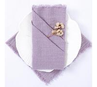 LINXTAR Cheesecloth Handmade Napkins with Fringe Lilac 12 Pack Cotton Cloth Gauze Napkins 18x18 Inches Decorative Natural Soft Boho Dinner Napkins for Wedding Parties Everyday Use