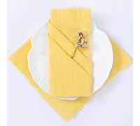 LINXTAR Cheesecloth Handmade Napkins with Fringe Yellow 12 Pack Cotton Cloth Gauze Napkins 18x18 Inches Decorative Natural Soft Boho Dinner Napkins for Wedding Parties Everyday Use